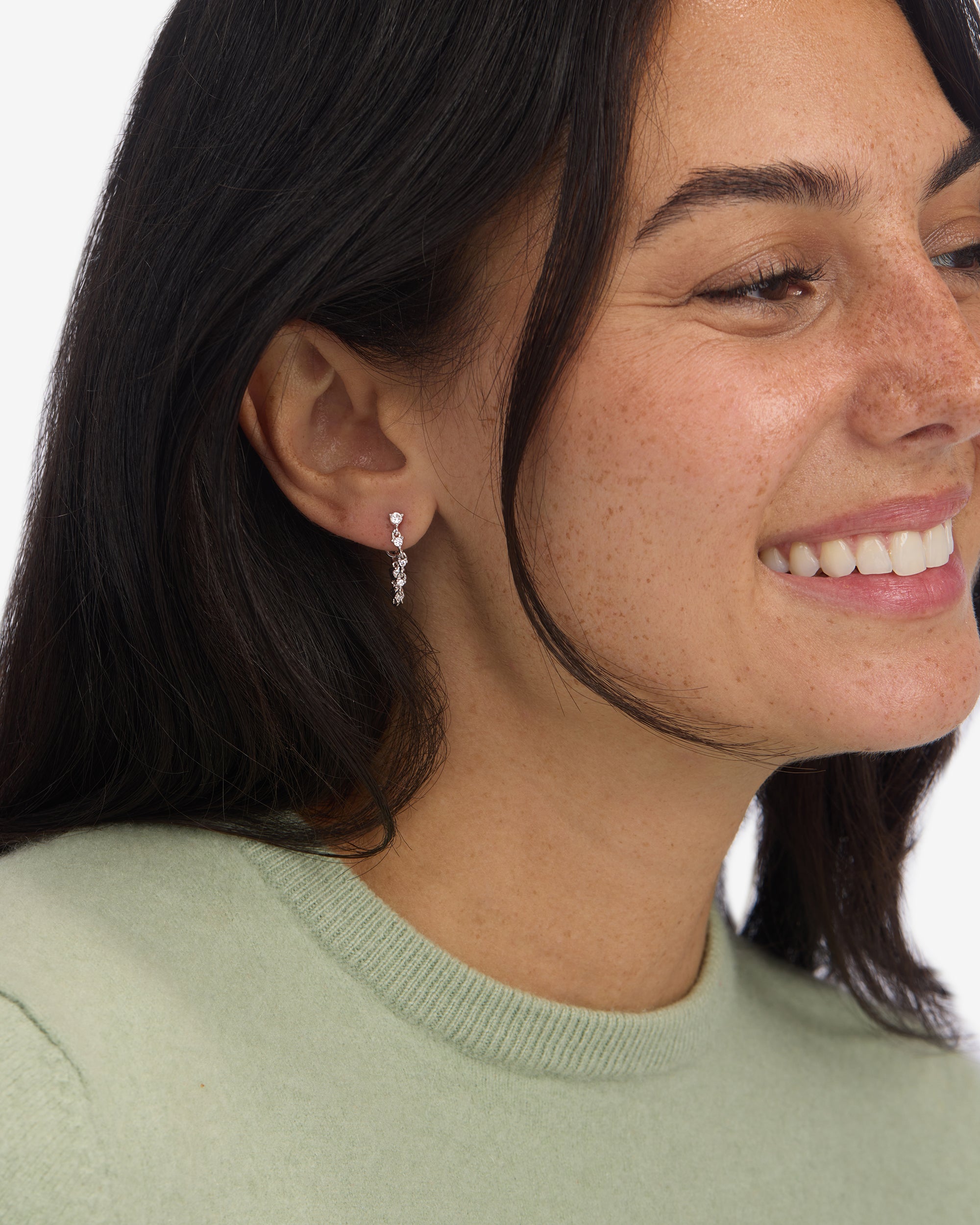 Not Your Basic Soft Hoop Earrings - Silver|White Diamondettes