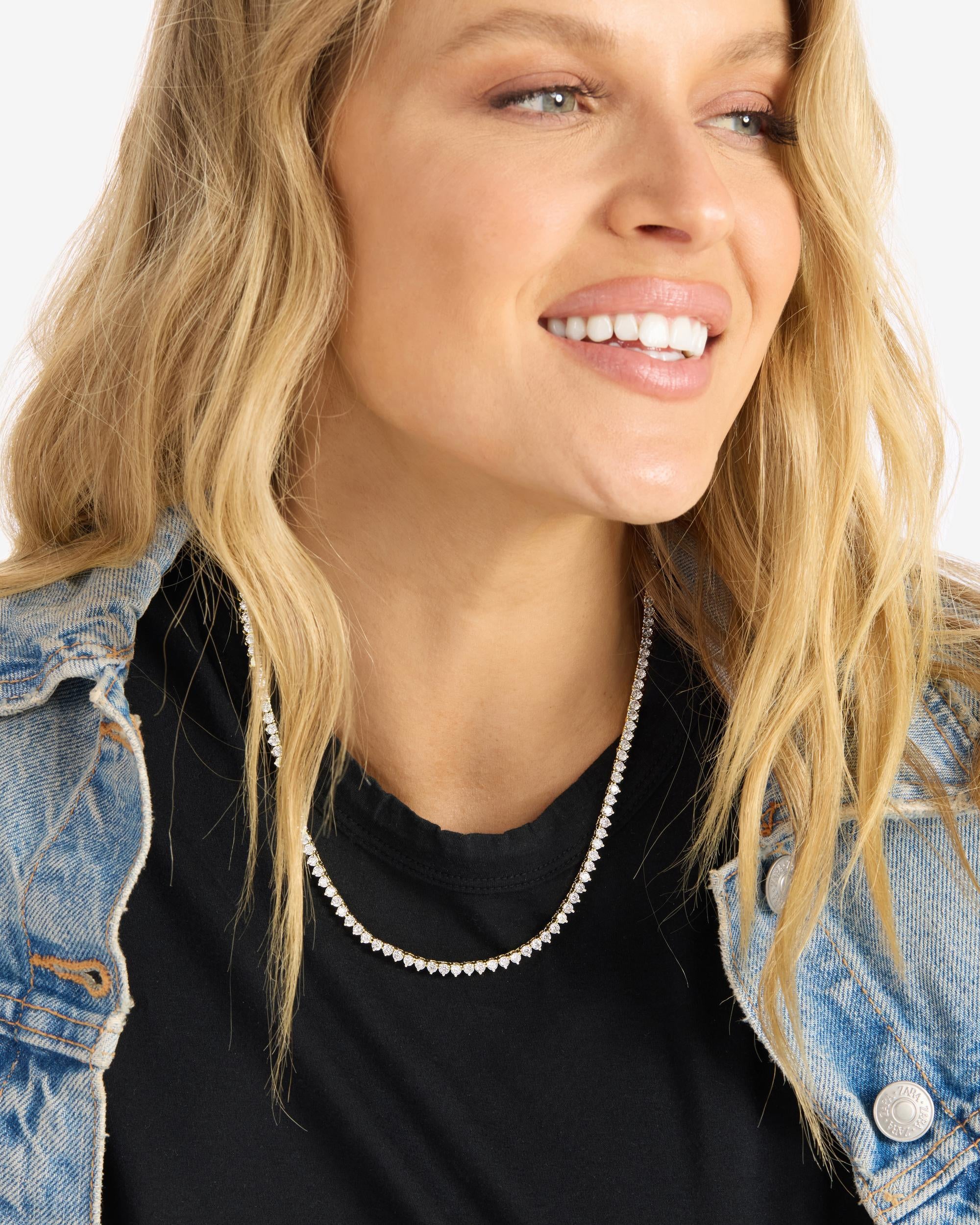 Not Your Basic Tennis Necklace 18" - Gold|White Diamondettes