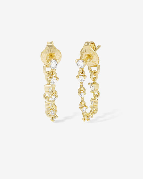 Not Your Basic Soft Hoop Earrings - Gold|White Diamondettes