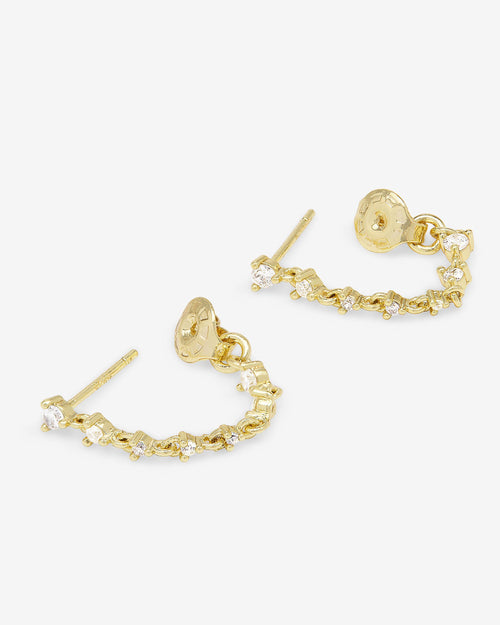 Not Your Basic Soft Hoop Earrings - Gold|White Diamondettes