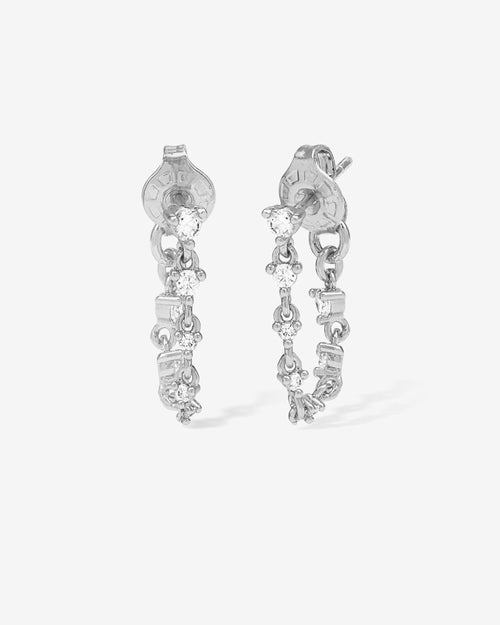 Not Your Basic Soft Hoop Earrings - Silver|White Diamondettes