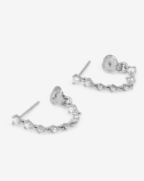 Not Your Basic Soft Hoop Earrings - Silver|White Diamondettes