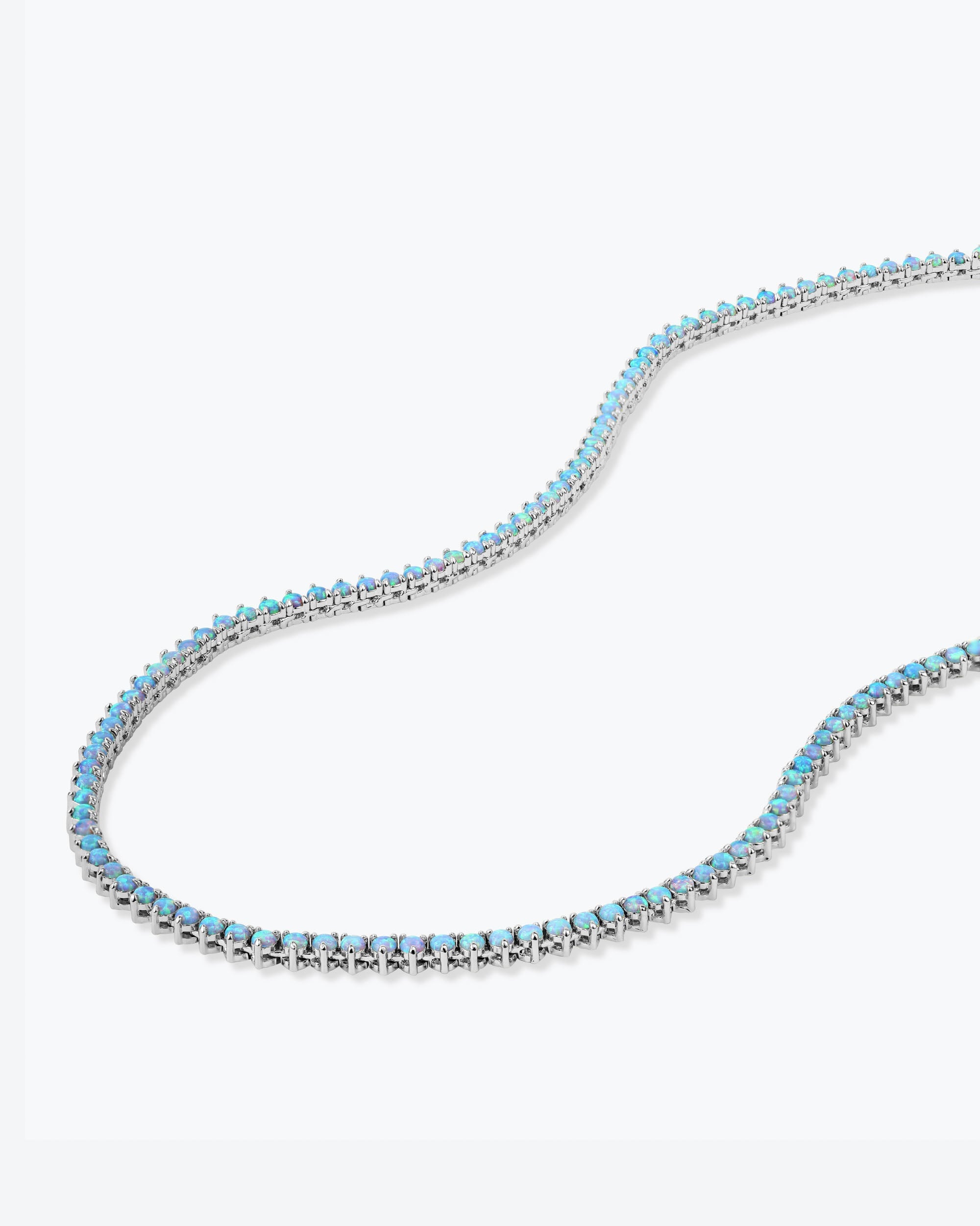 Not Your Basic Tennis Necklace 16" - Silver|Blue Opal