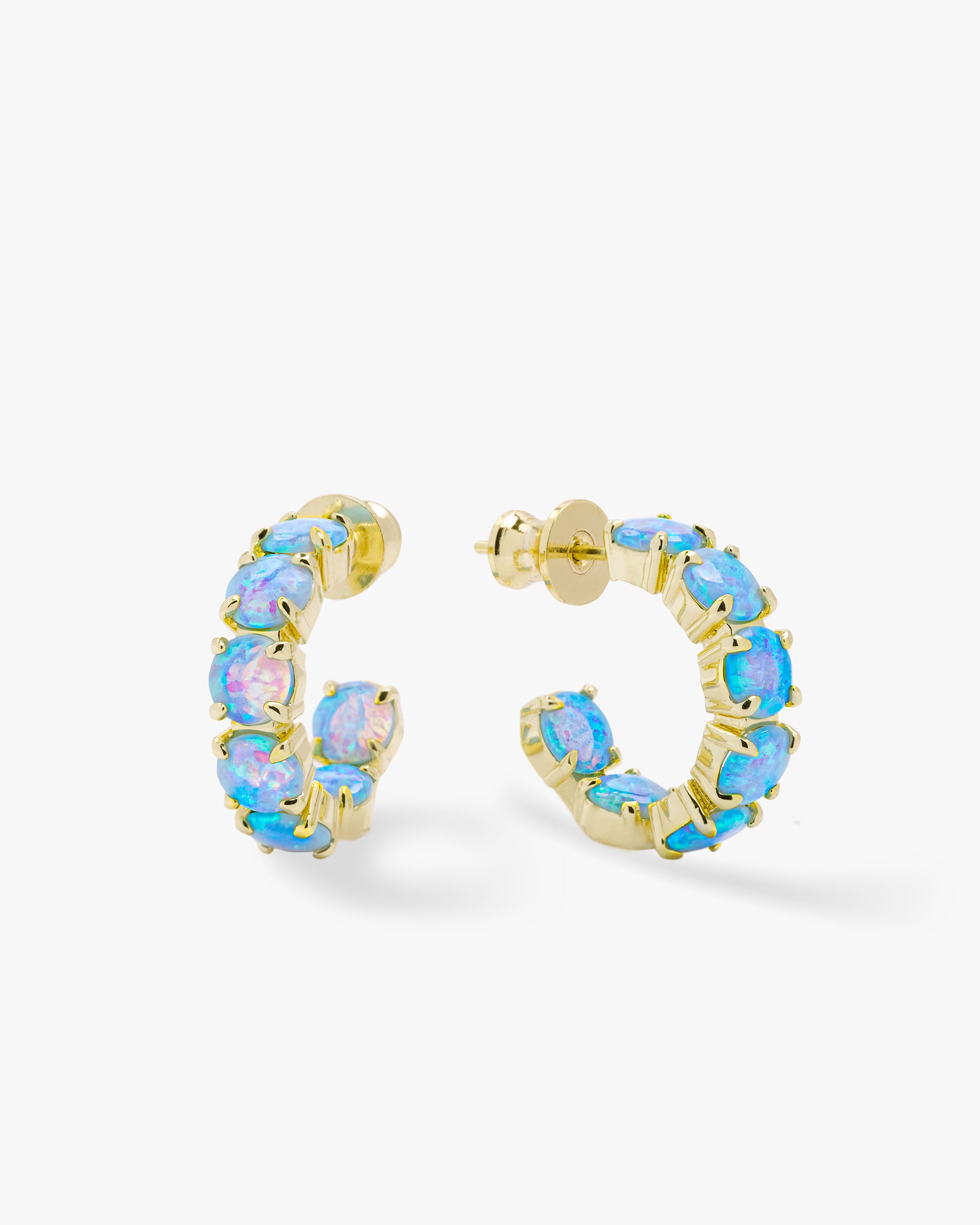 "Oh She Fancy" Hoops .75" - Gold|Blue Opal