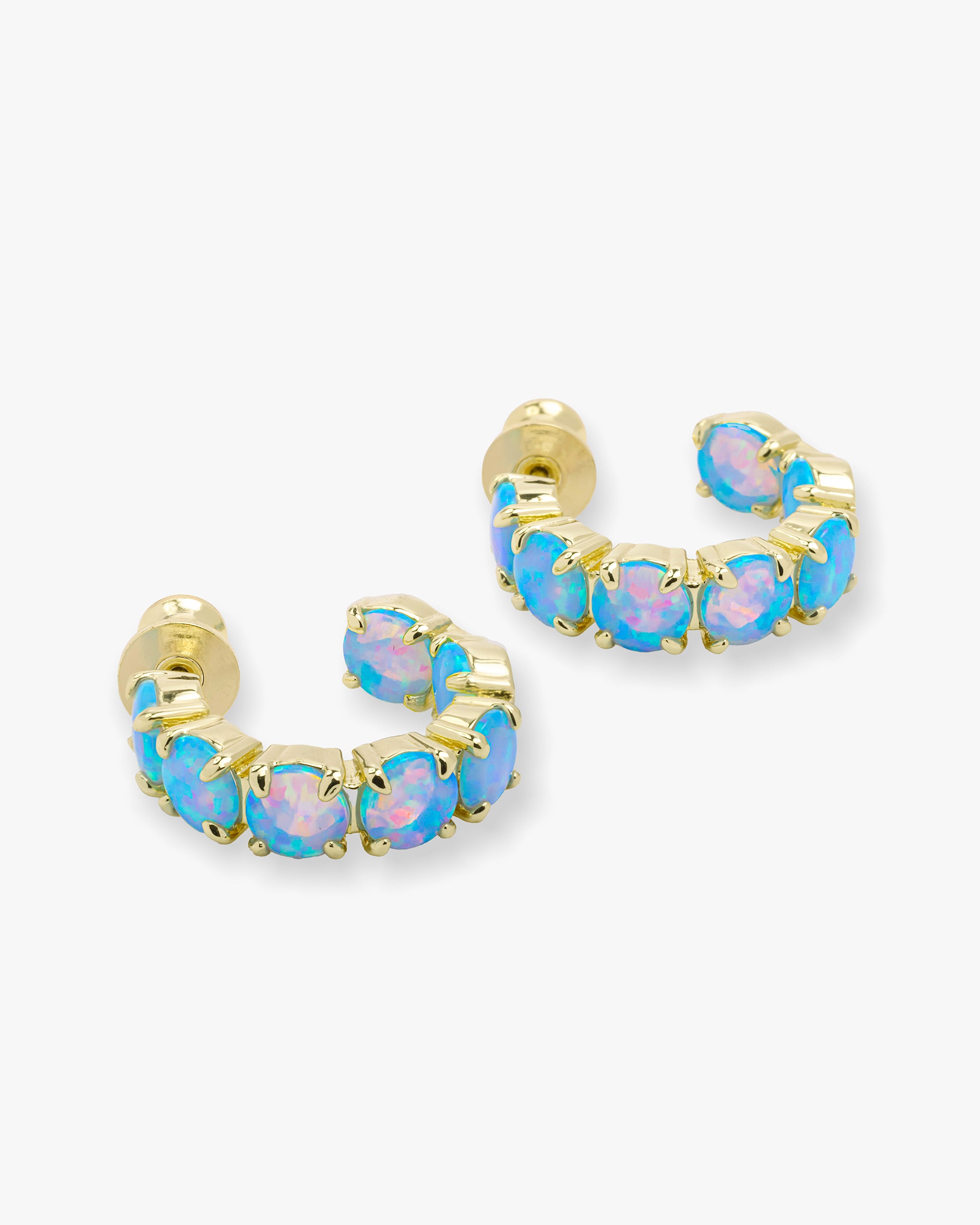 "Oh She Fancy" Hoops .75" - Gold|Blue Opal