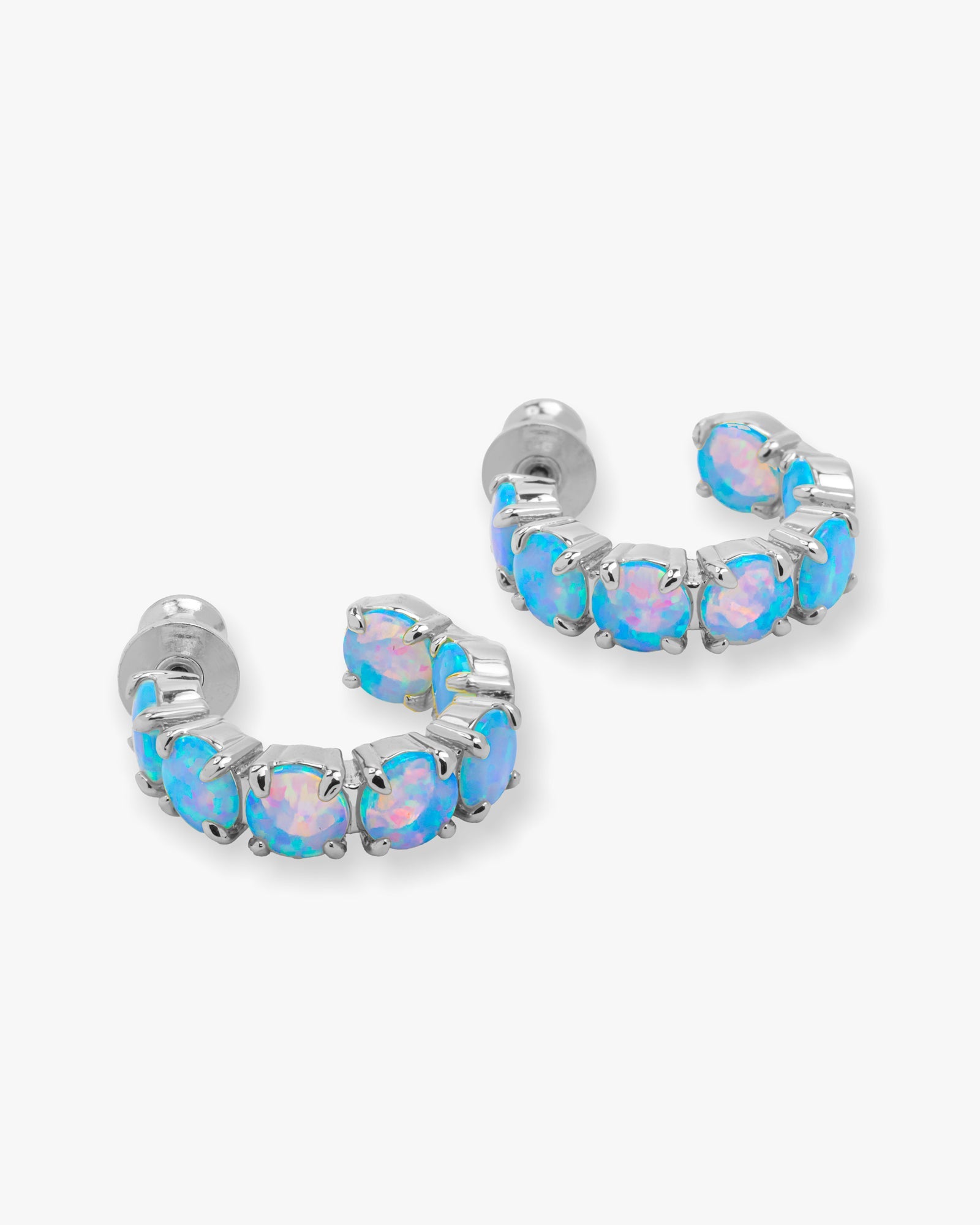 "Oh She Fancy" Hoops .75" - Silver|Blue Opal