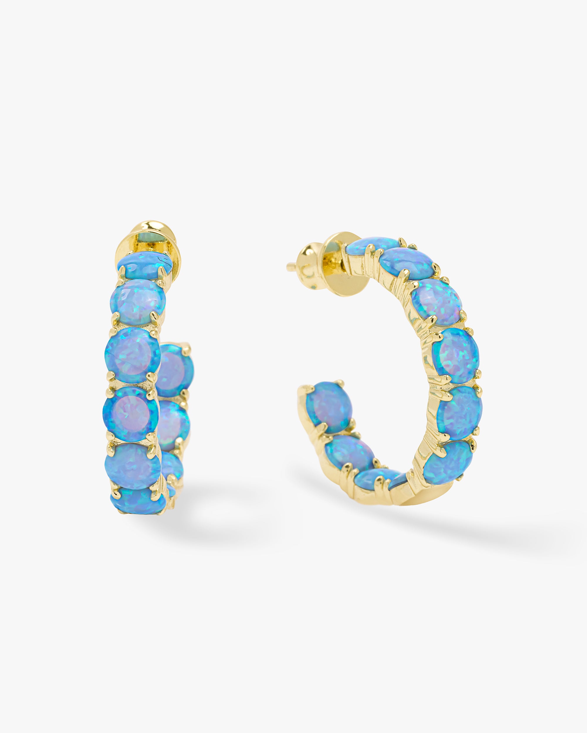 "Oh She Fancy" Hoops 1" - Gold|Blue Opal