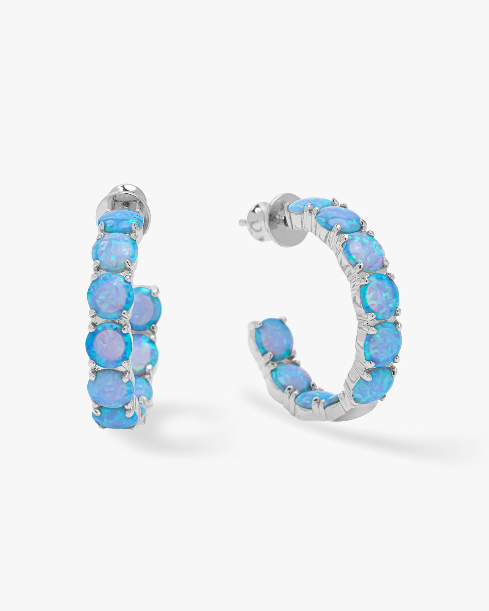 "Oh She Fancy" Hoops 1" - Silver|Blue Opal