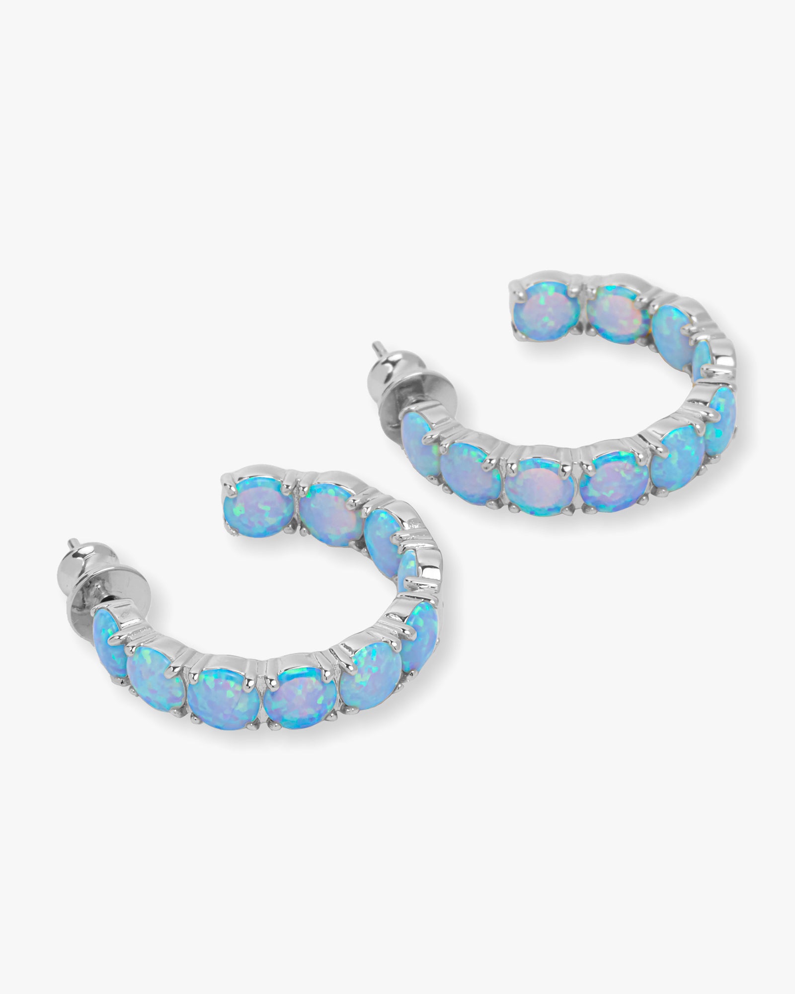 "Oh She Fancy" Hoops 1" - Silver|Blue Opal