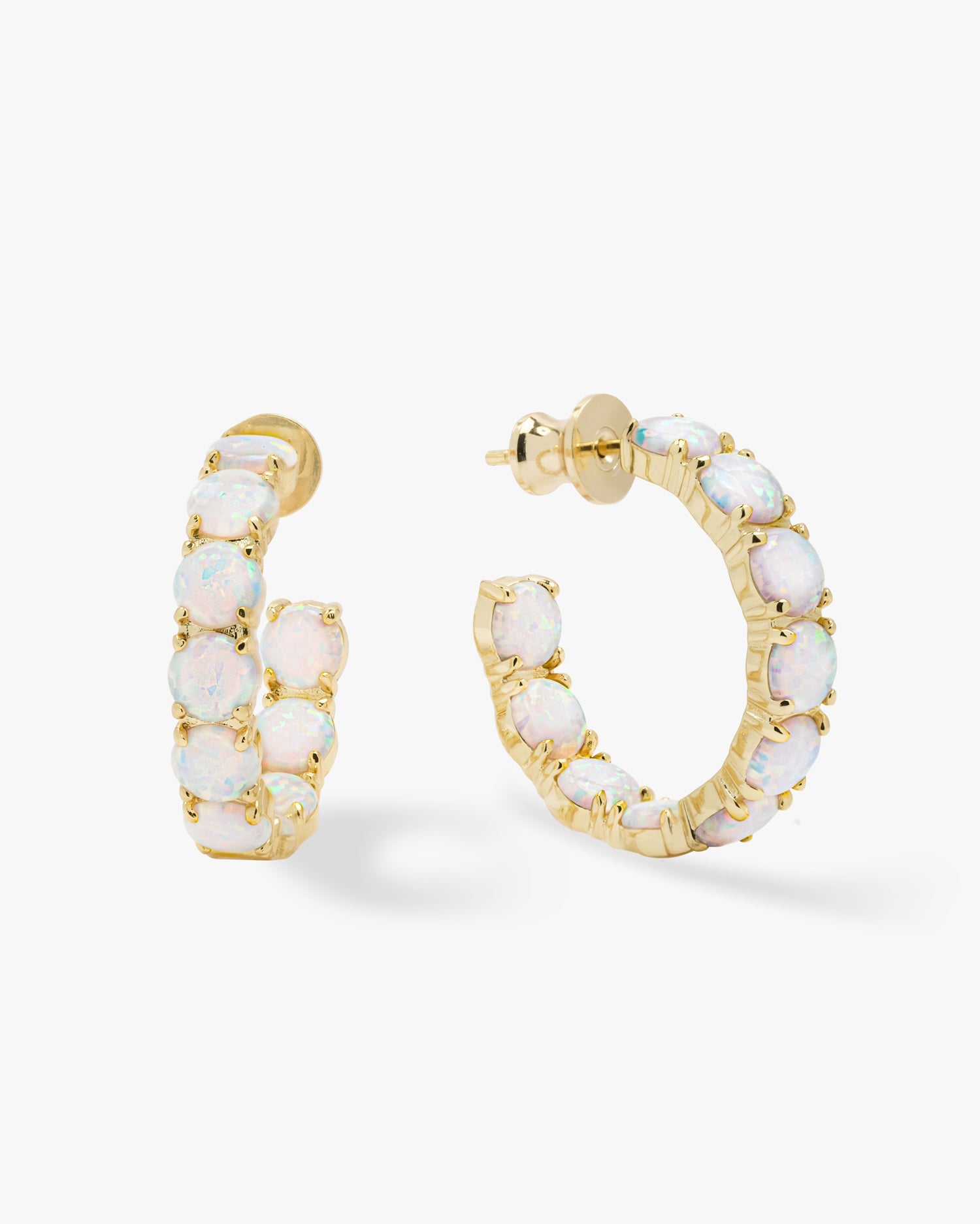 "Oh She Fancy" Hoops 1" - Gold|White Opal