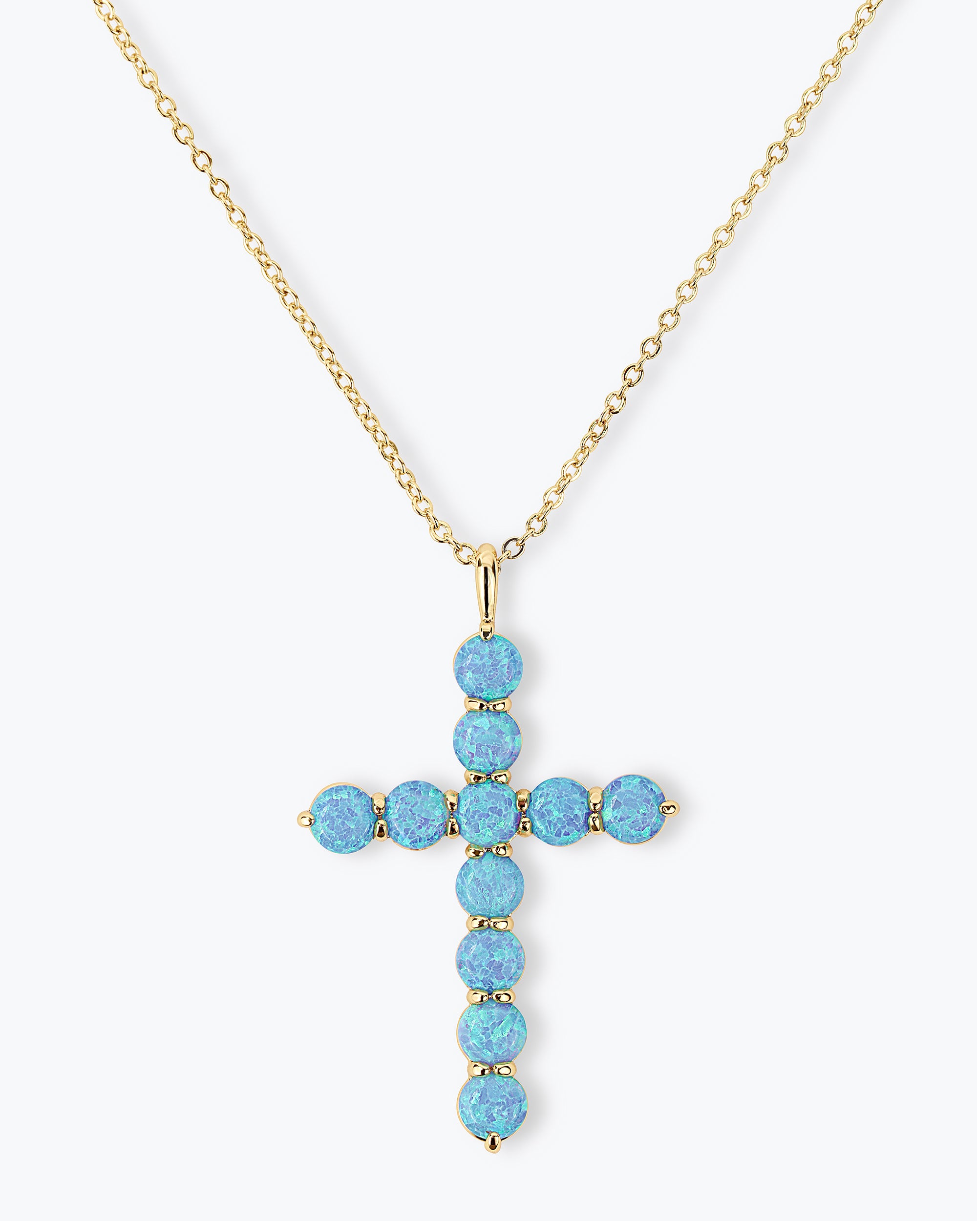 "Oh She Fancy" Cross Pendant 18" - Gold|Blue Opal