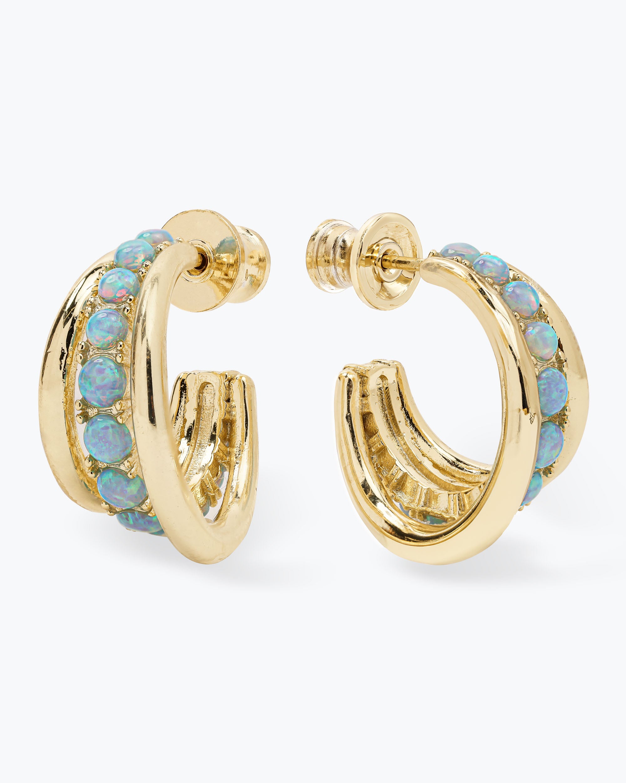 "Oh She Fancy" Smooth & Blue Opal Hoops - Gold|Blue Opal