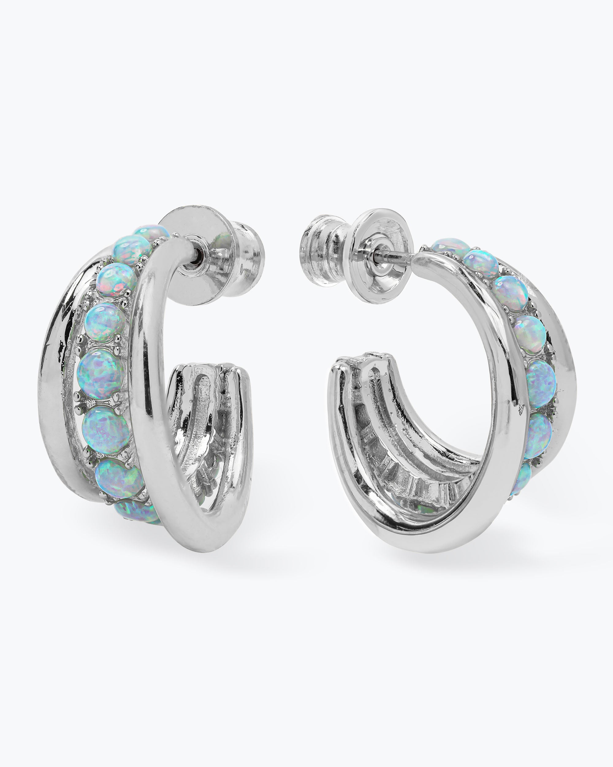 "Oh She Fancy" Smooth & Blue Opal Hoops - Silver|Blue Opal