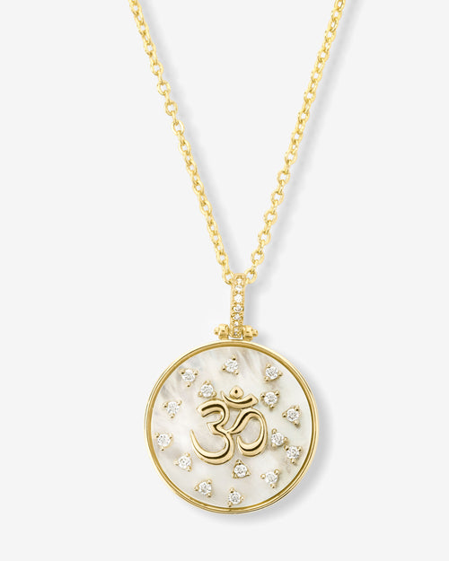 Om Medallion Necklace - Gold|White Diamondettes