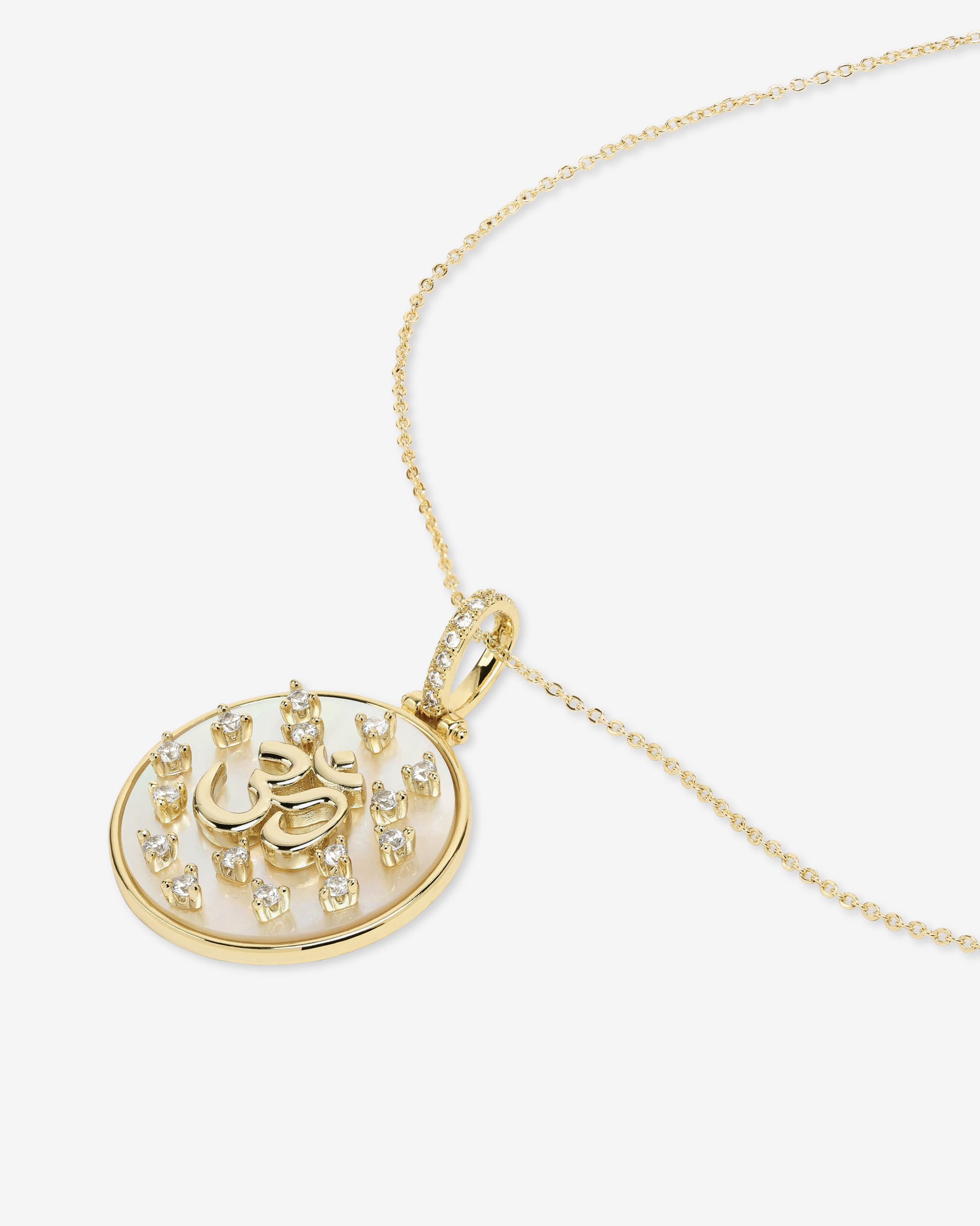 Om Medallion Necklace - Gold|White Diamondettes