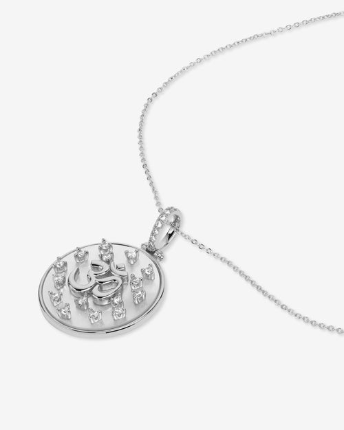 Om Medallion Necklace - Silver|White Diamondettes