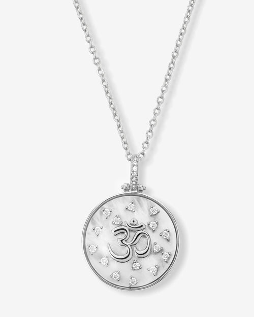 Om Medallion Necklace - Silver|White Diamondettes