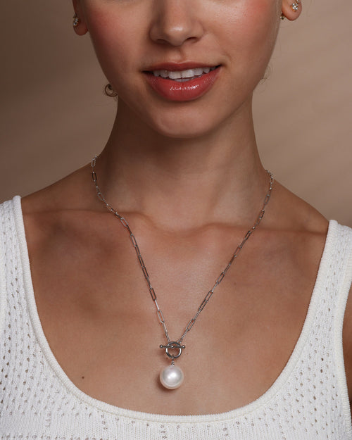 Life's A Ball Pearl Pendant Necklace - Silver