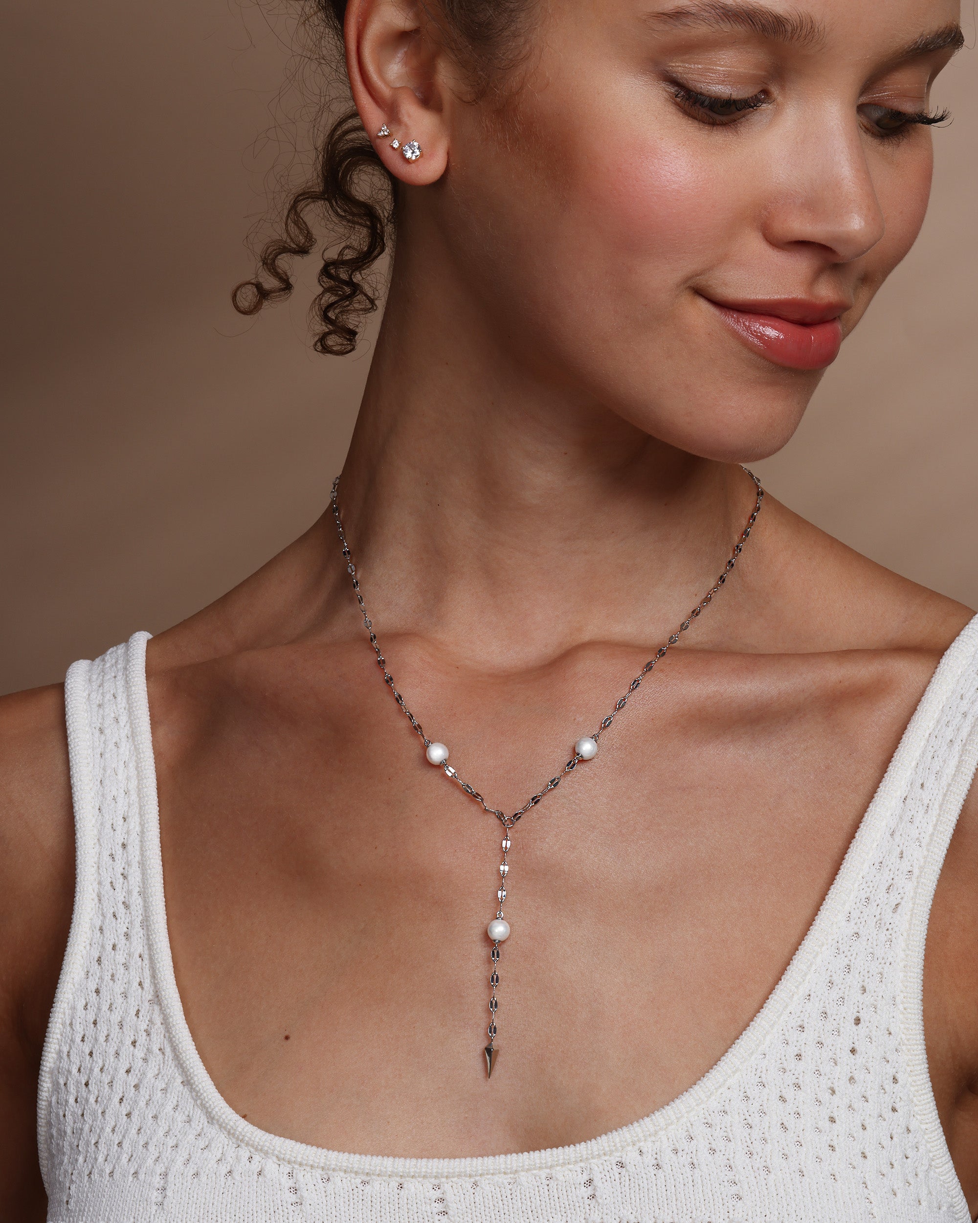 Perfect Pearl Drop Lariat Necklace - Silver