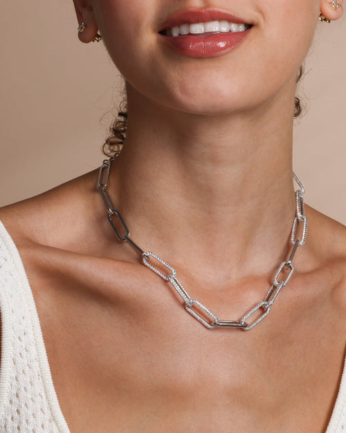 Carrie Pavé Chain Necklace - Silver|White Diamondettes