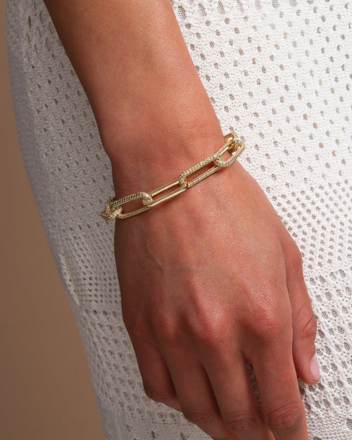 Carrie Pavé Chain Link Bracelet - Gold|White Diamondettes