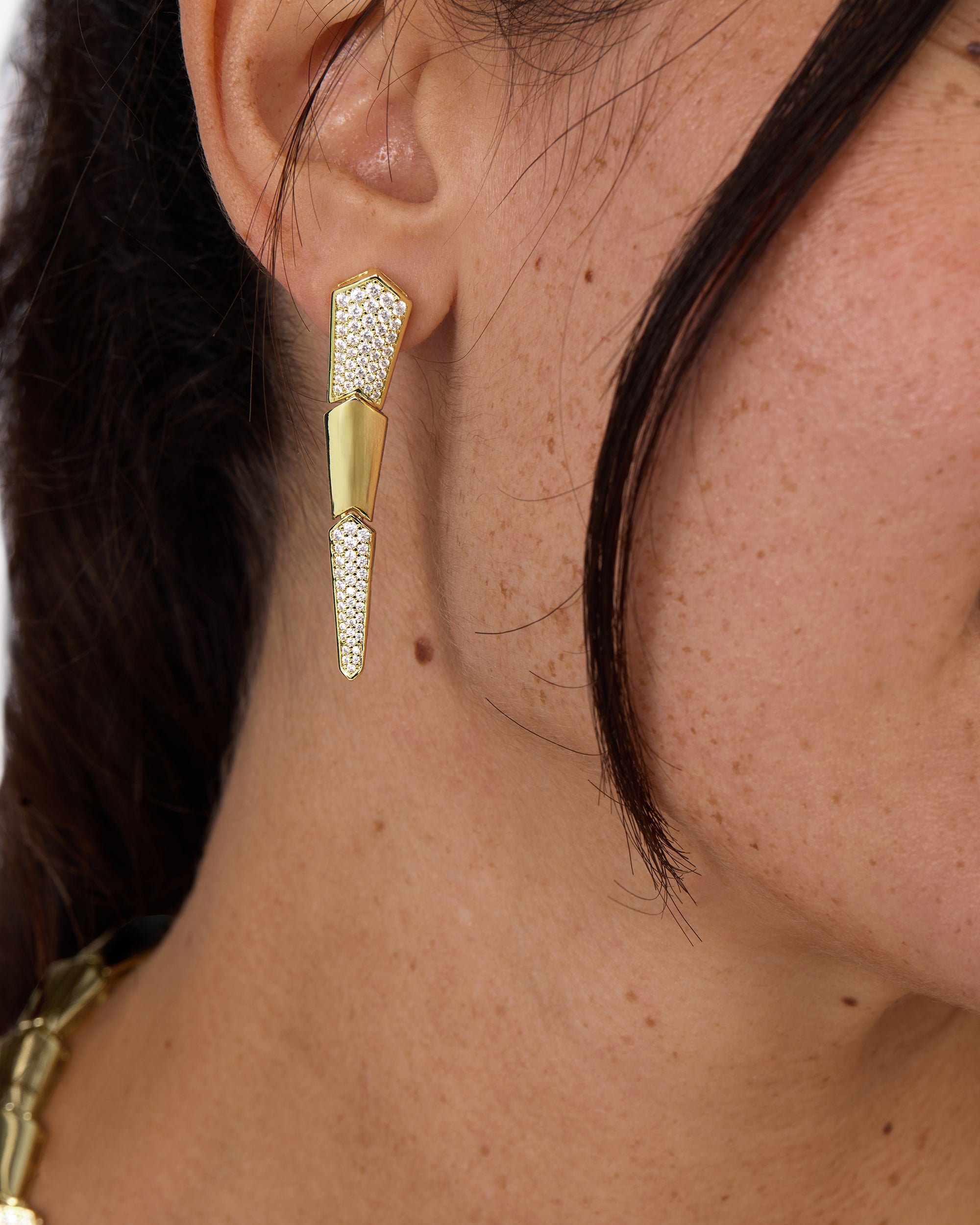 Pavé XL Serpent Drop Earrings - Gold|White Diamondettes