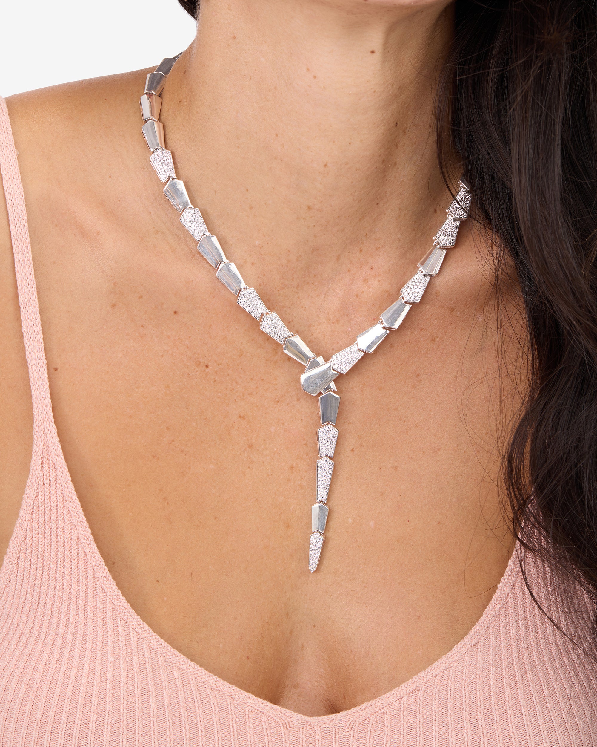 Pavé XL Serpent Lariat - Silver|White Diamondettes