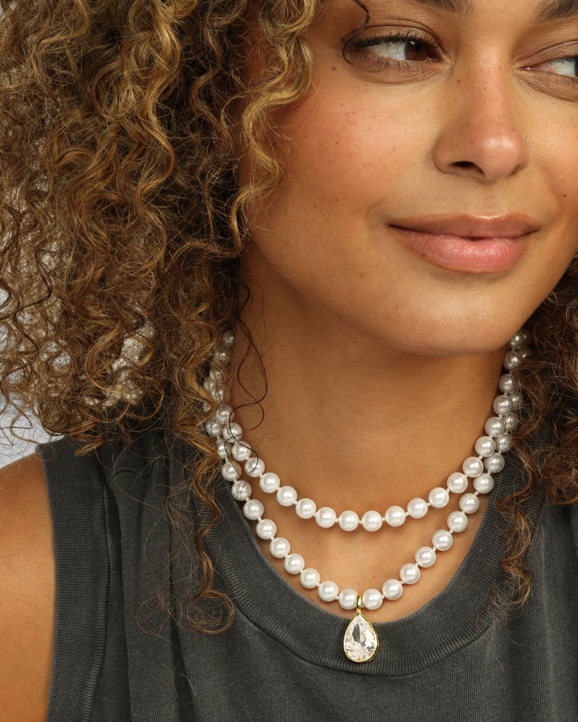 Perfect Pearl Necklace 30 w Detachable Teardrop Gold