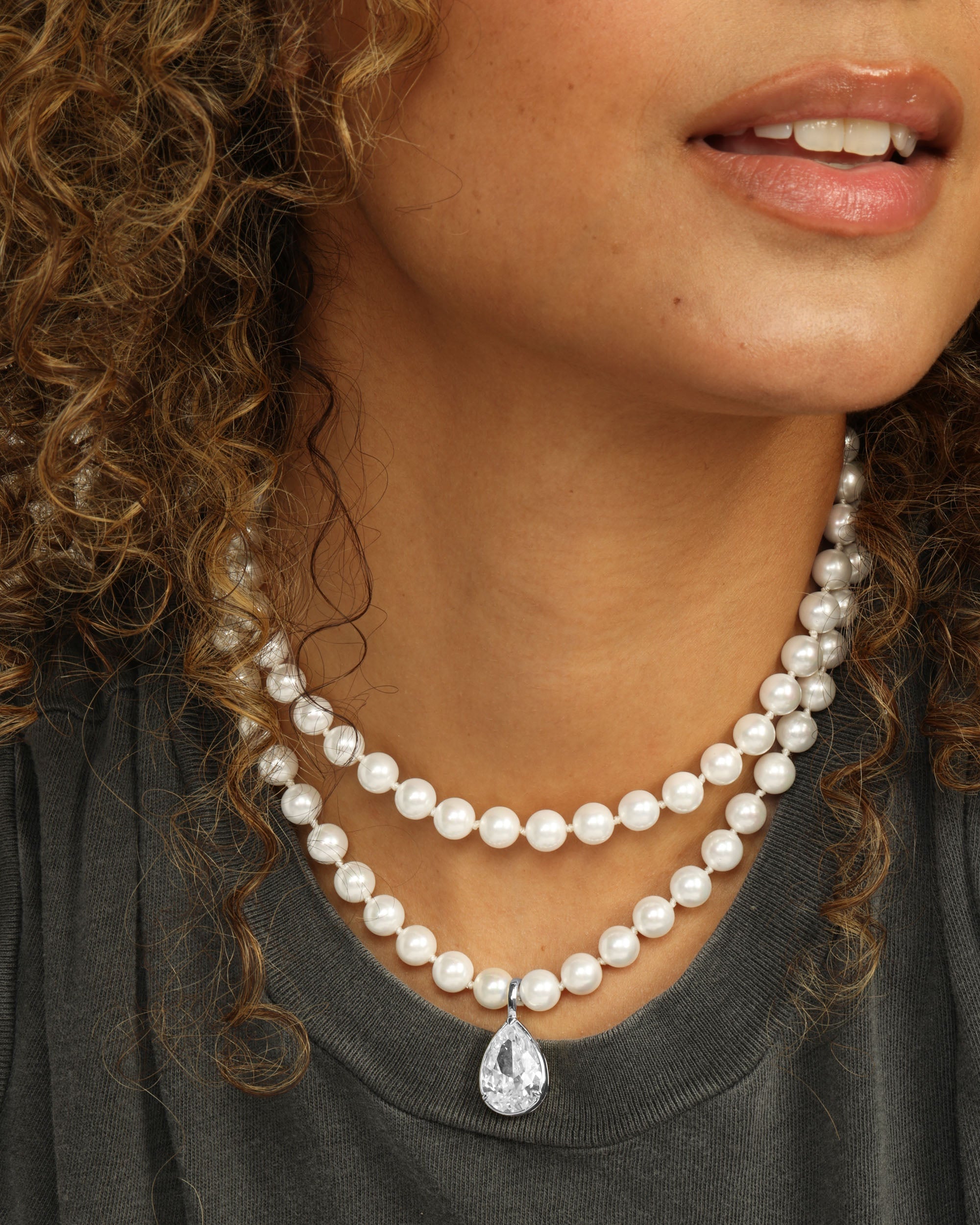 Perfect Pearl Necklace 30" w/Detachable Teardrop - Silver