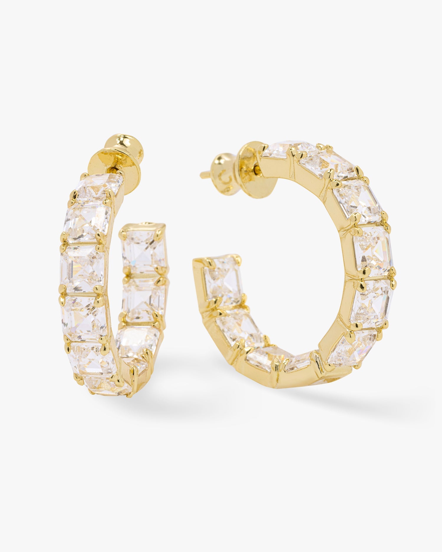 The Queen's Hoops 1" - Gold|White Diamondettes