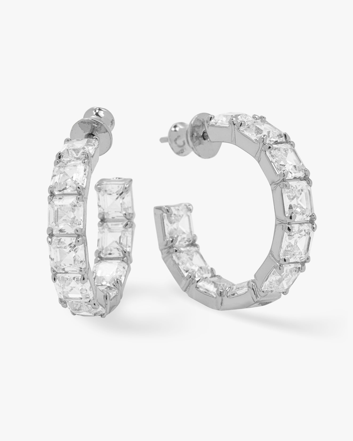 The Queen's Hoops 1" - Silver|White Diamondettes