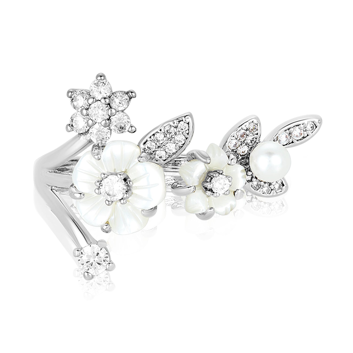 Royal Lily Ring - Silver|White Diamondettes