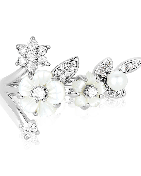 Royal Lily Ring - Silver|White Diamondettes