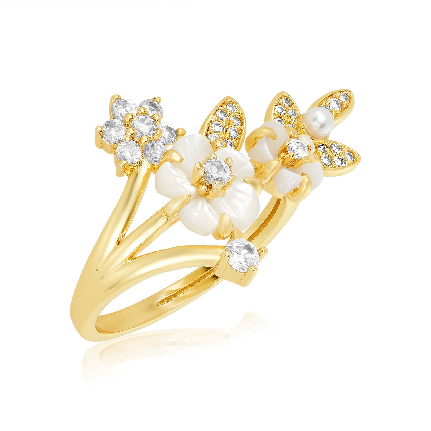 Royal Lily Ring - Gold|White Diamondettes