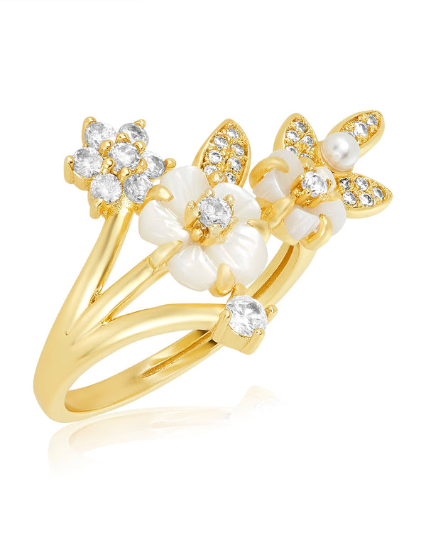 Royal Lily Ring - Gold|White Diamondettes