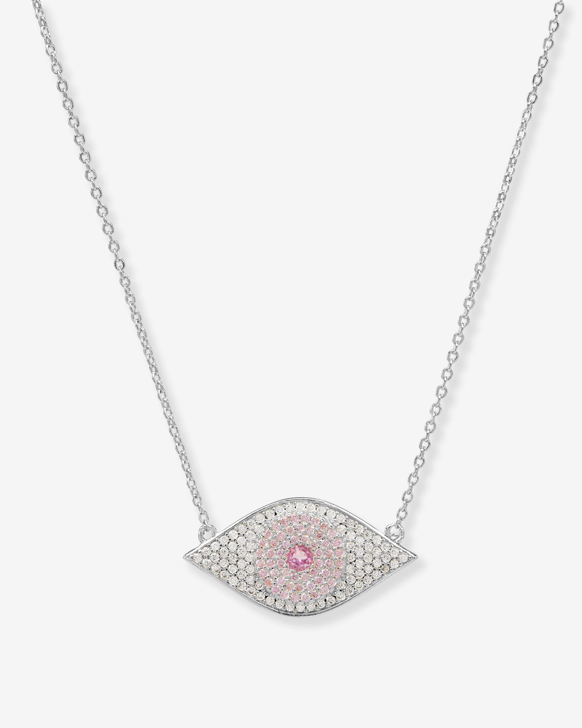 Rose Evil Eye Necklace - Silver|Pink Sapphire