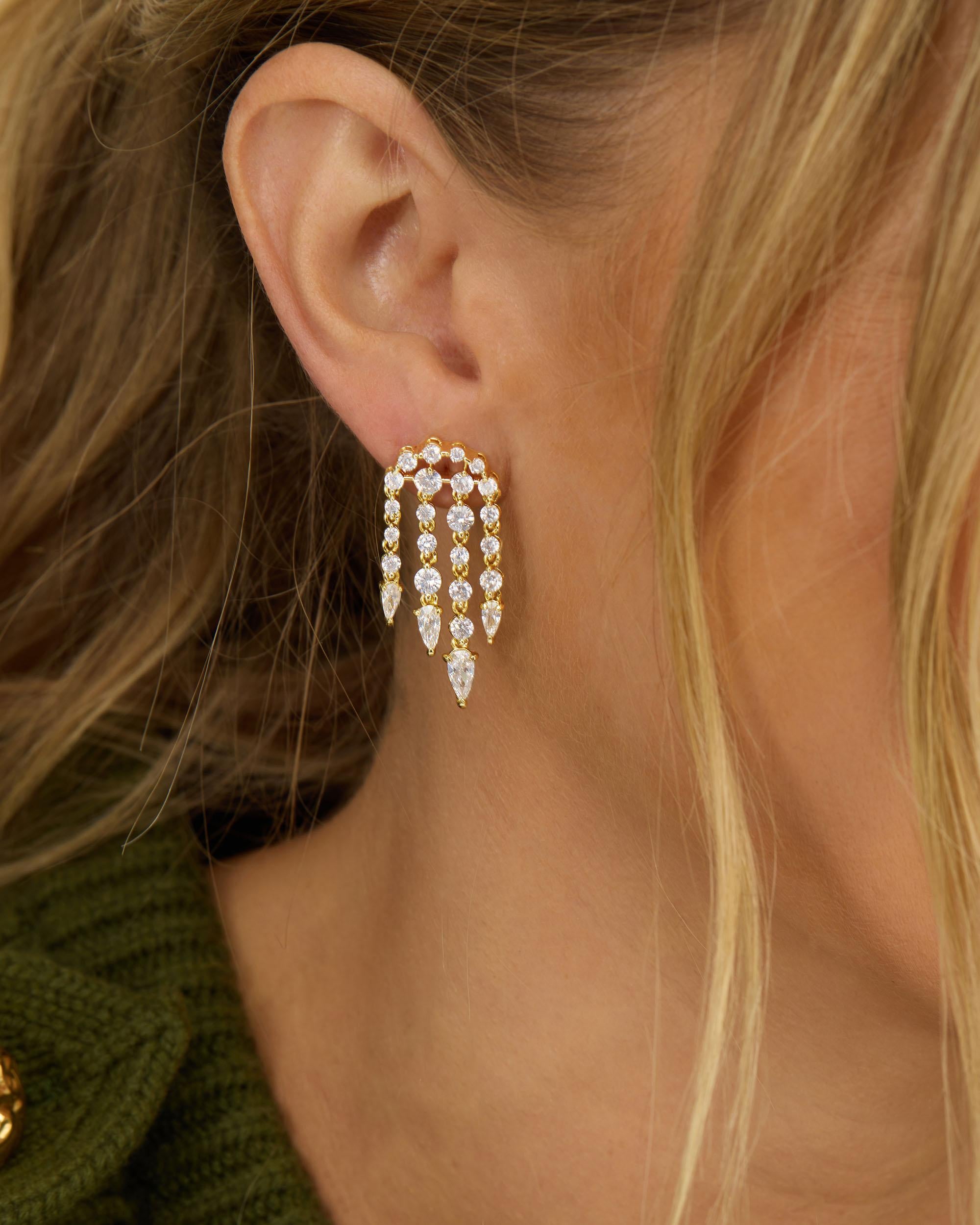 She's Arrived Chandelier Earrings - Gold|White Diamondettes