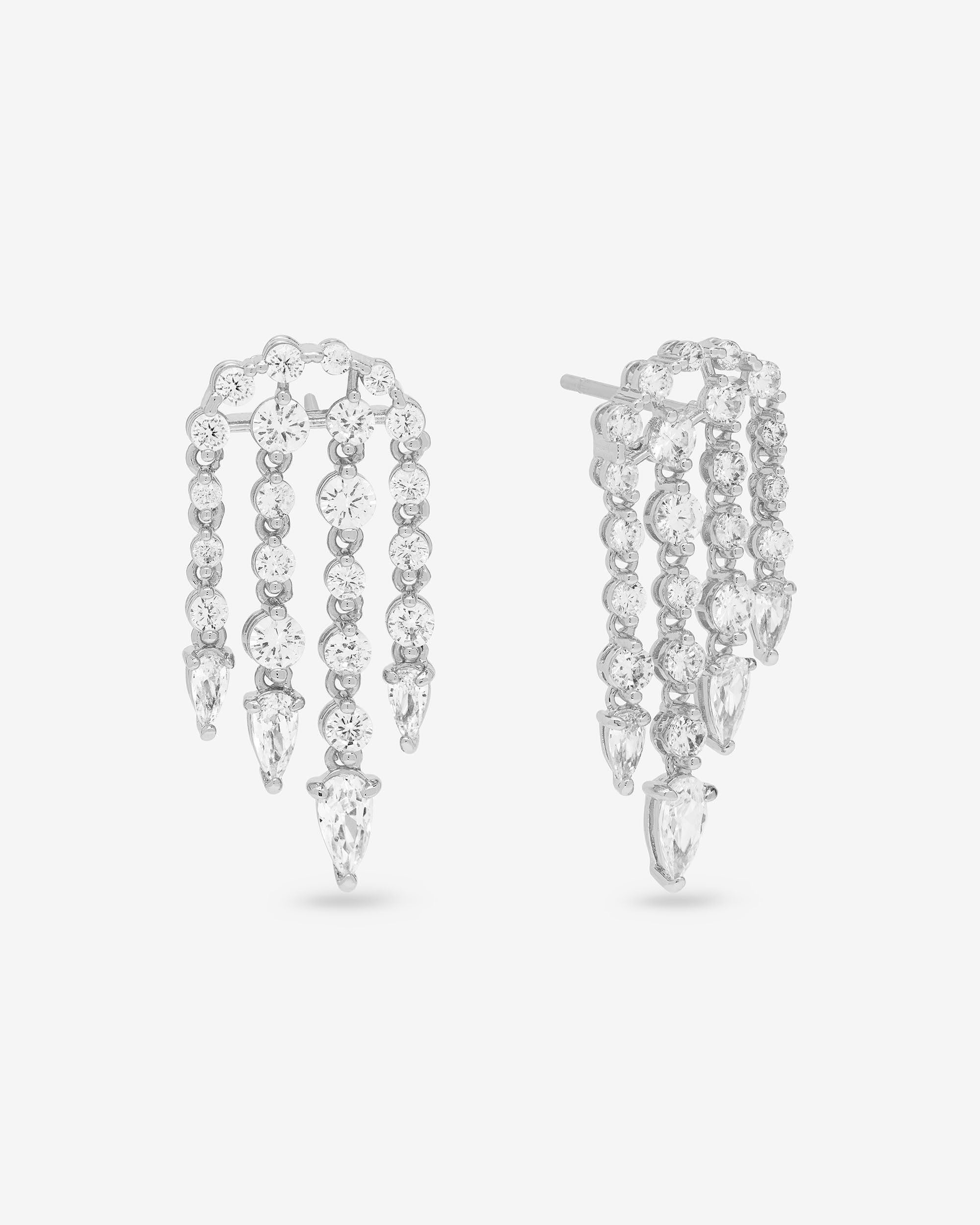 She's Arrived Chandelier Earrings - Silver|White Diamondettes