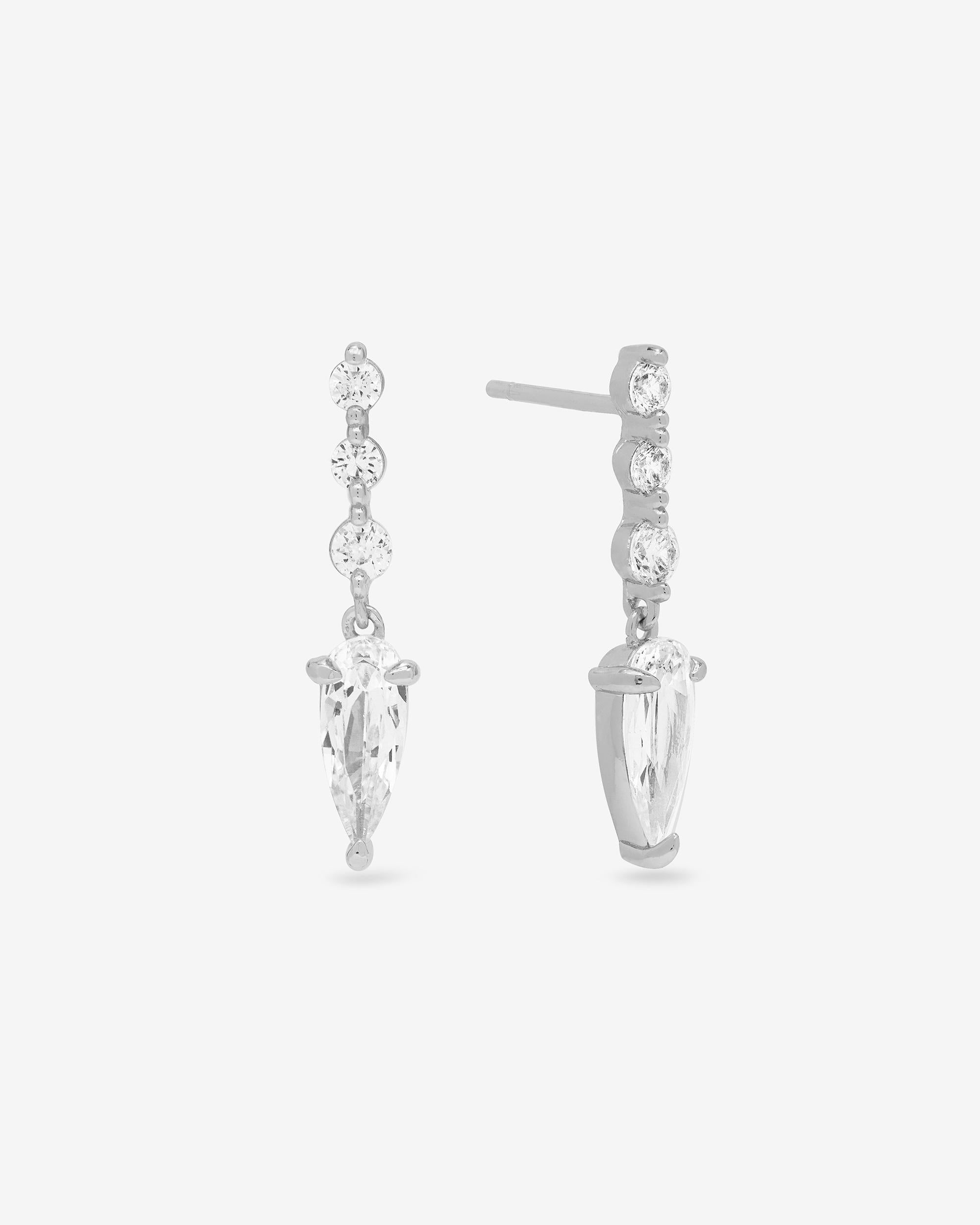 She's Arrived Drop Earrings - Silver|White Diamondettes