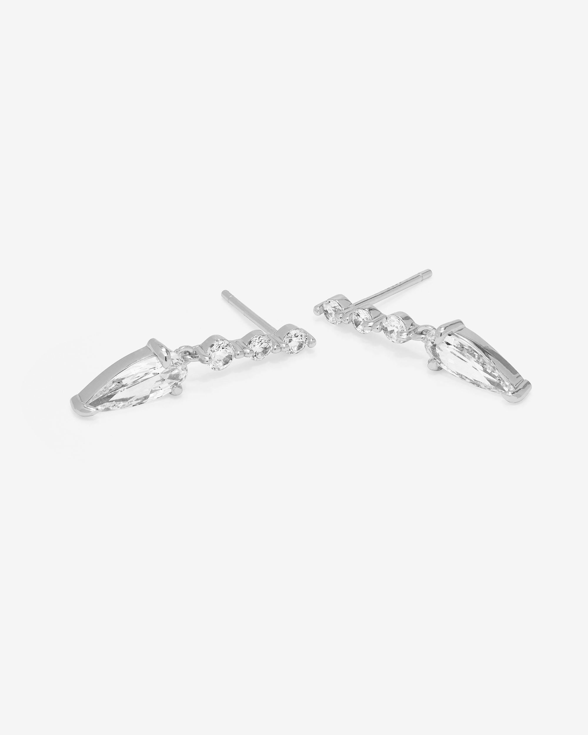 She's Arrived Drop Earrings - Silver|White Diamondettes