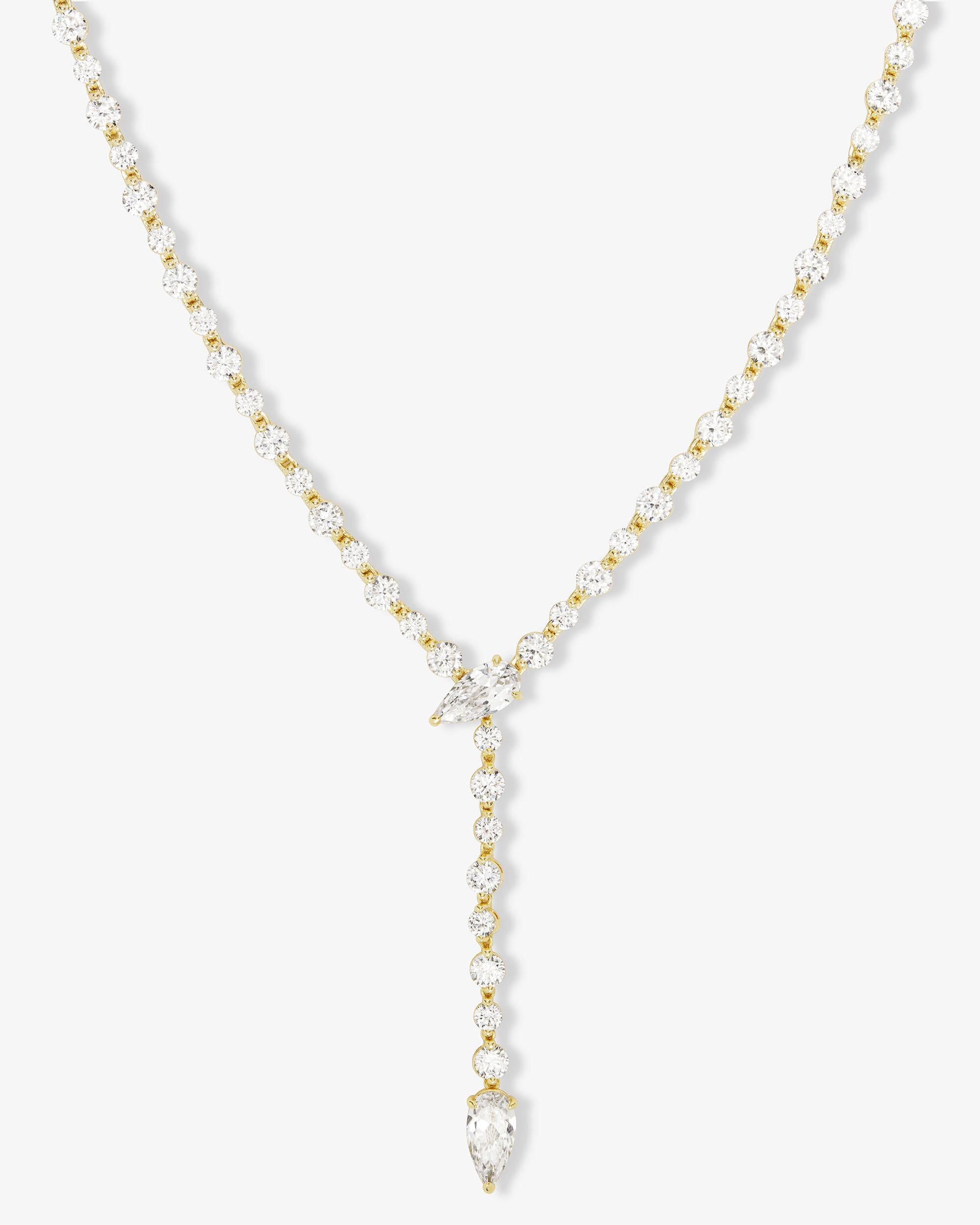 She's an Icon Lariat Tennis Necklace 16" - Gold|White Diamondettes