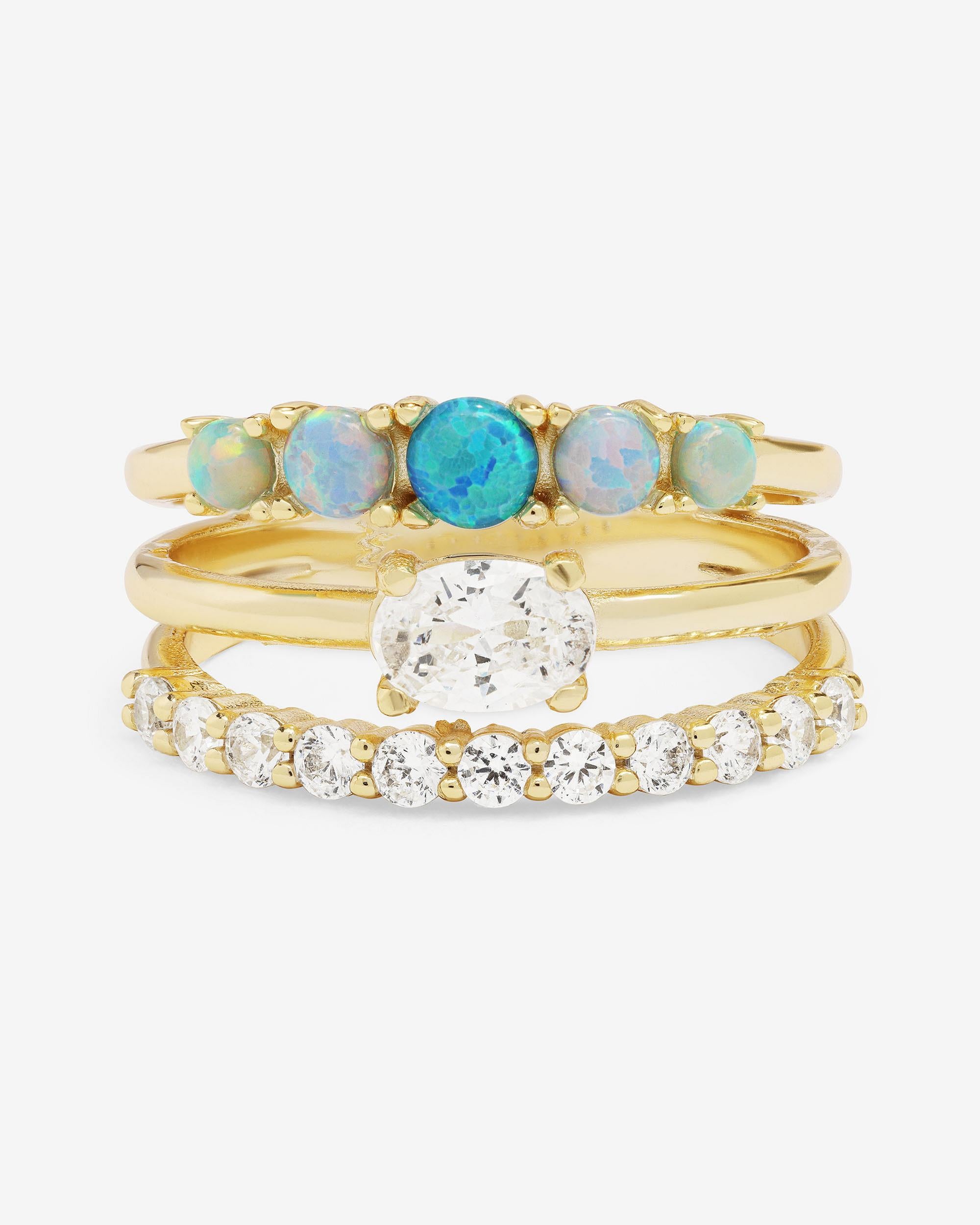 She's So Stacked Ring - Gold|Blue Opal Ombré