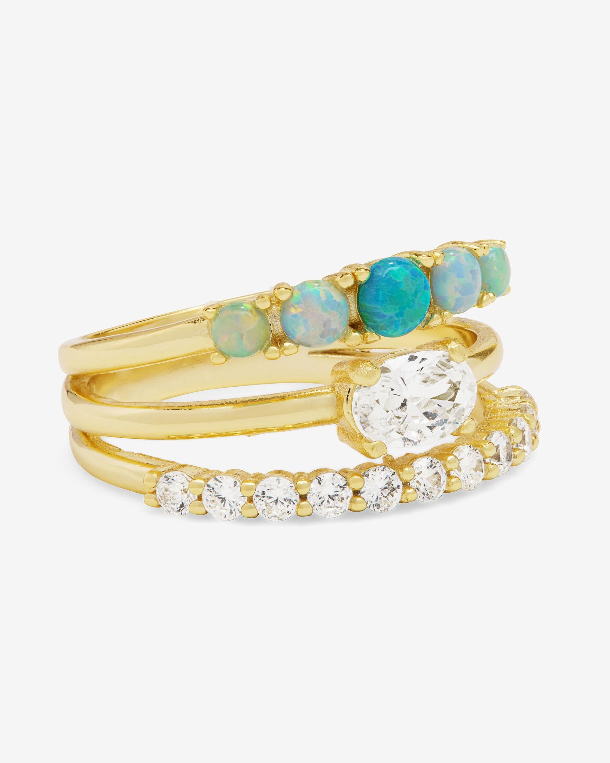 She's So Stacked Ring - Gold|Blue Opal Ombré