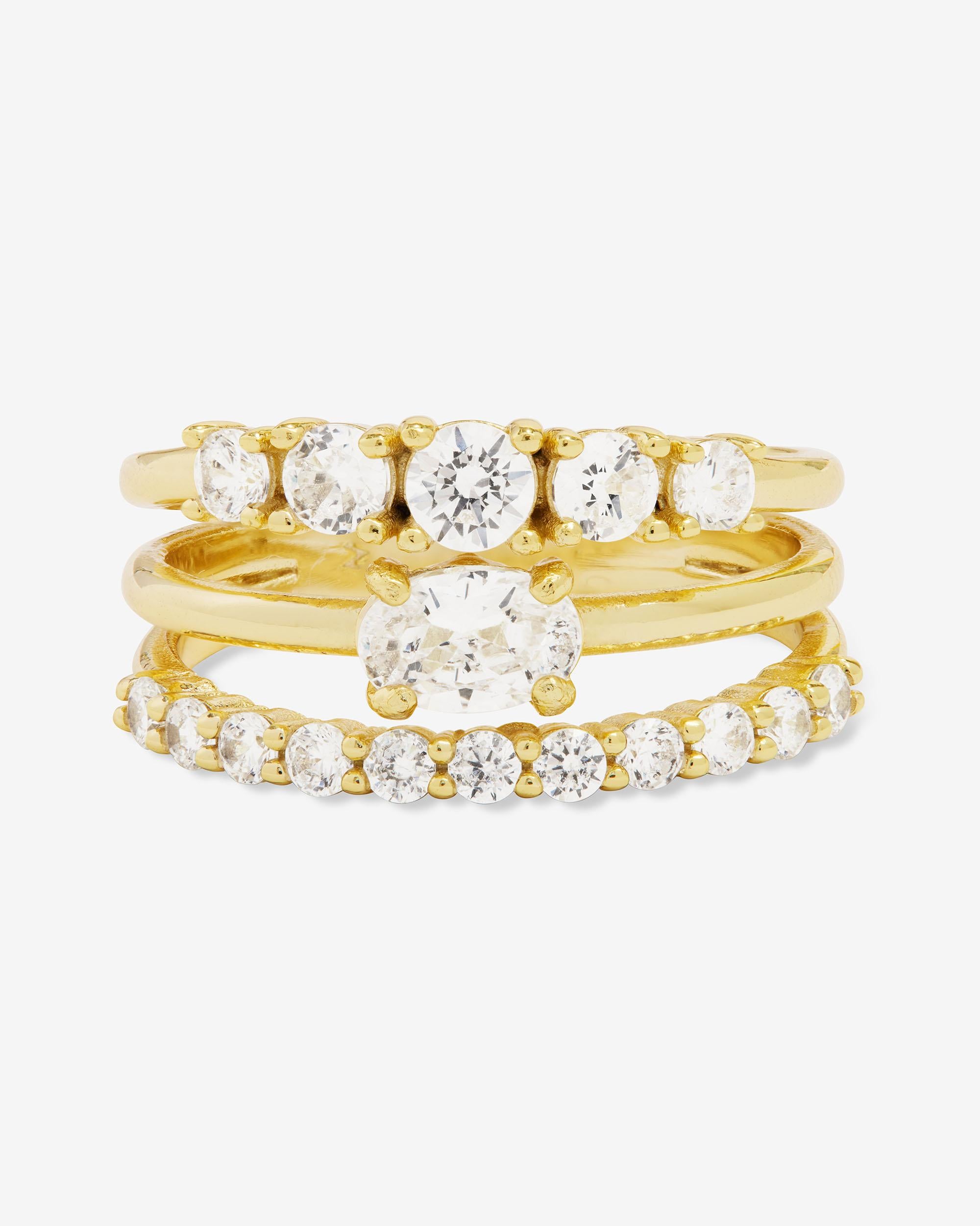 She's So Stacked Ring - Gold|White Diamondettes