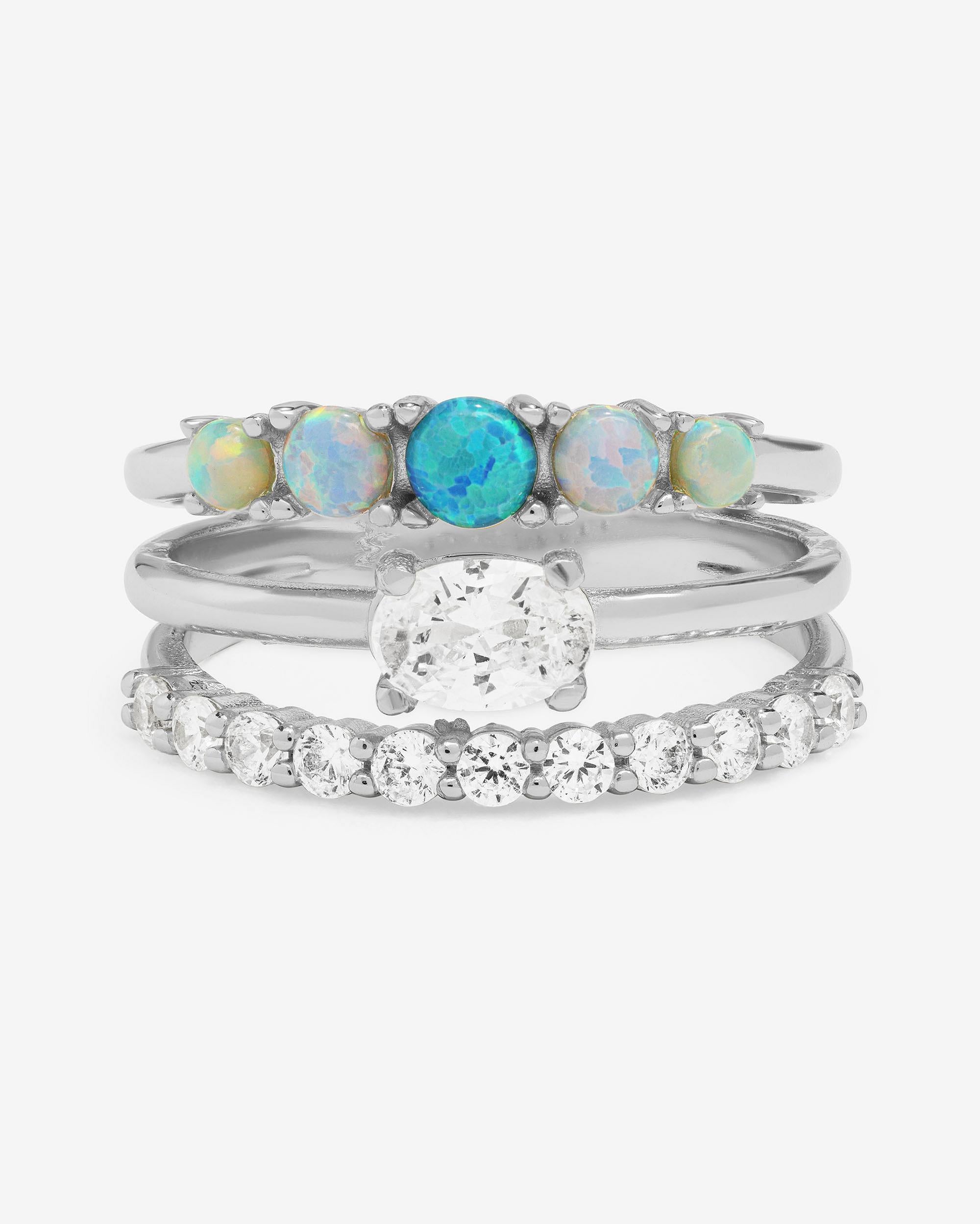 She's So Stacked Ring - Silver|Blue Opal Ombré