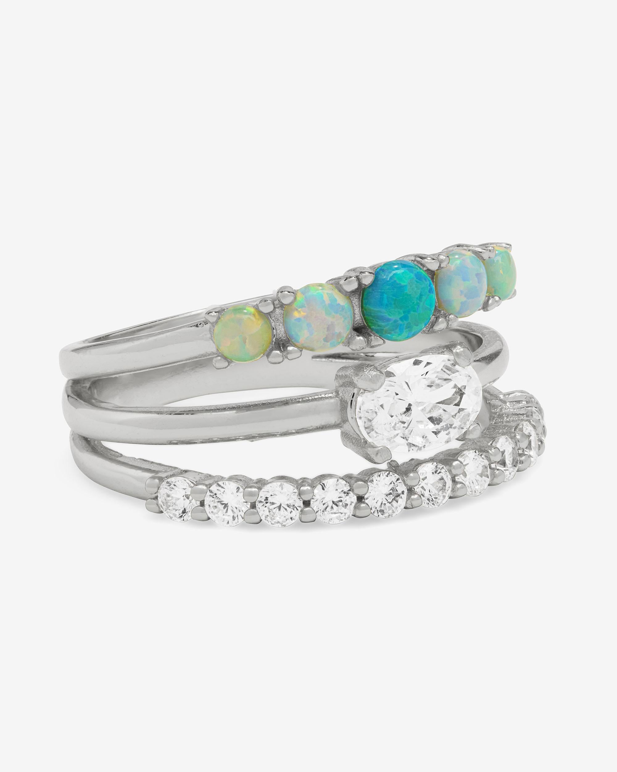 She's So Stacked Ring - Silver|Blue Opal Ombré