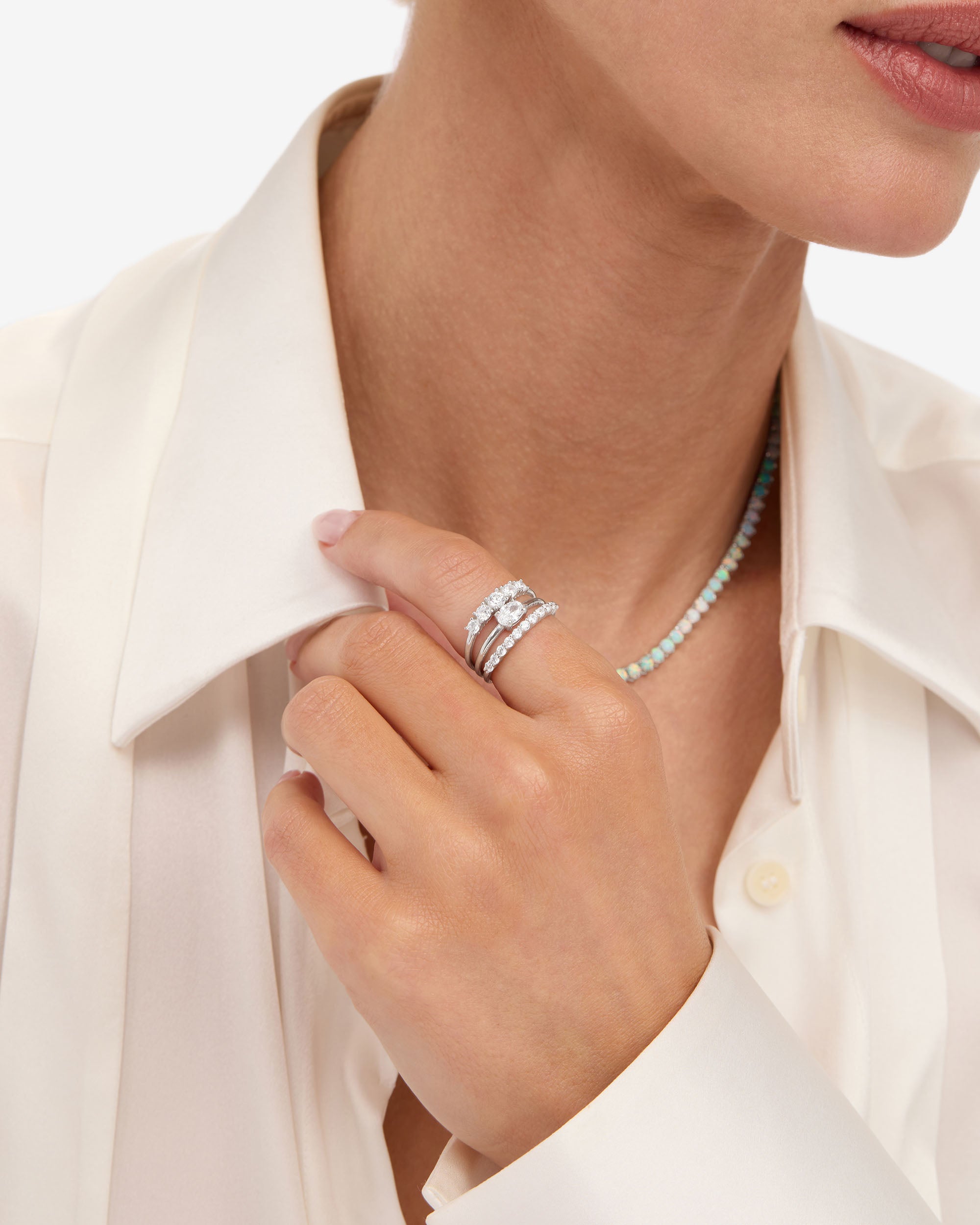 She's So Stacked Ring - Silver|White Diamondettes