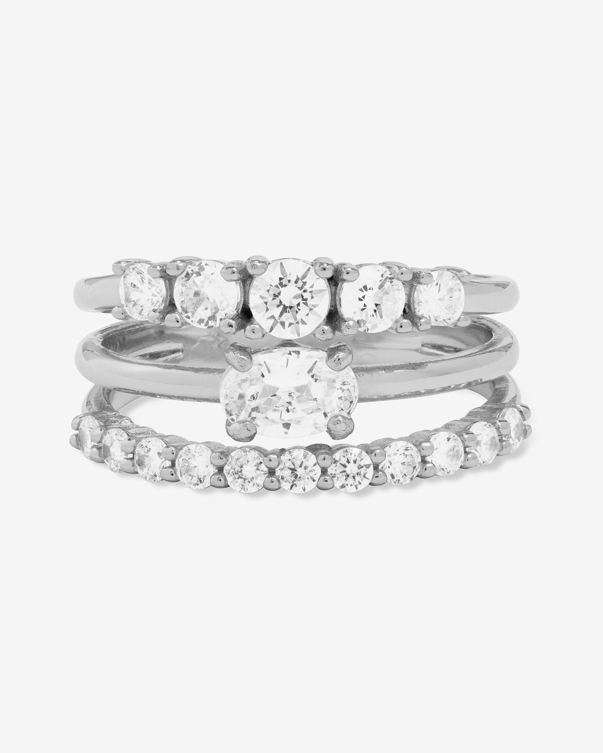 She's So Stacked Ring - Silver|White Diamondettes