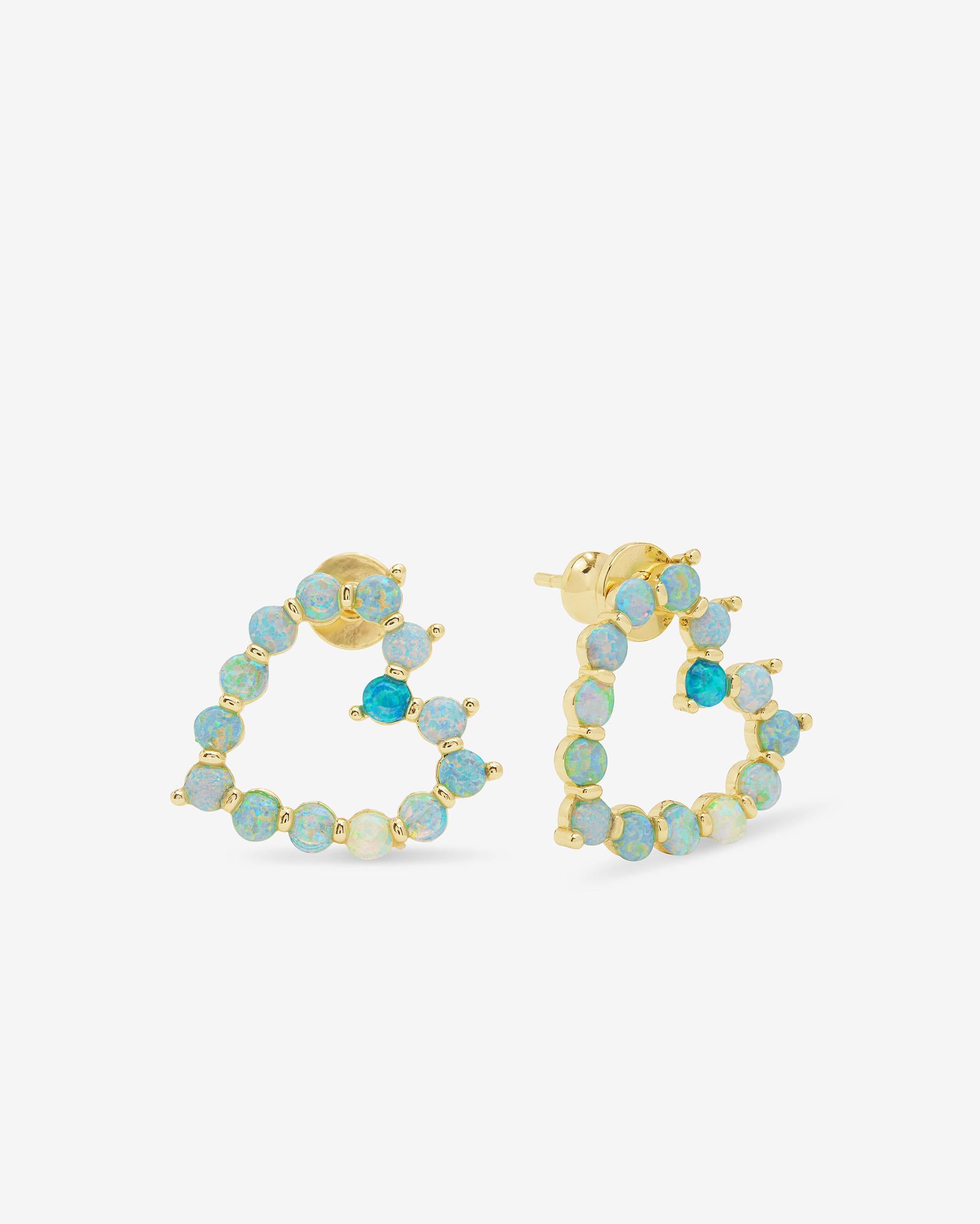 She's an Icon Baby Heart Earrings - Gold|Blue Opal Ombré