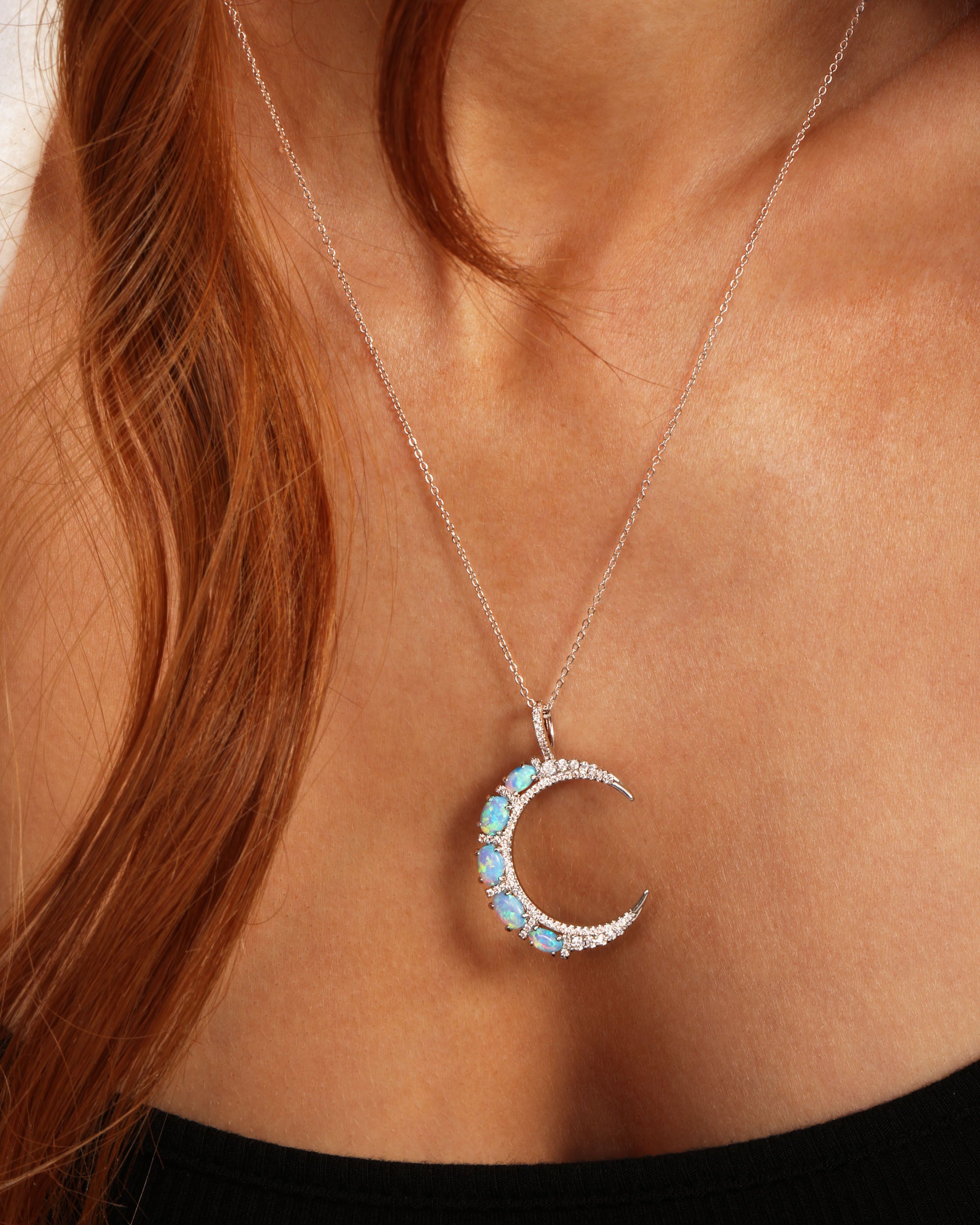 She's an Icon Moon Necklace - Silver|Blue Opal